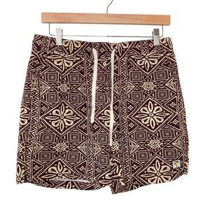 Marine Layer Swim Trunks Bathing Suit Mens Size M Tiki Aztec Brown 5 In Inseam